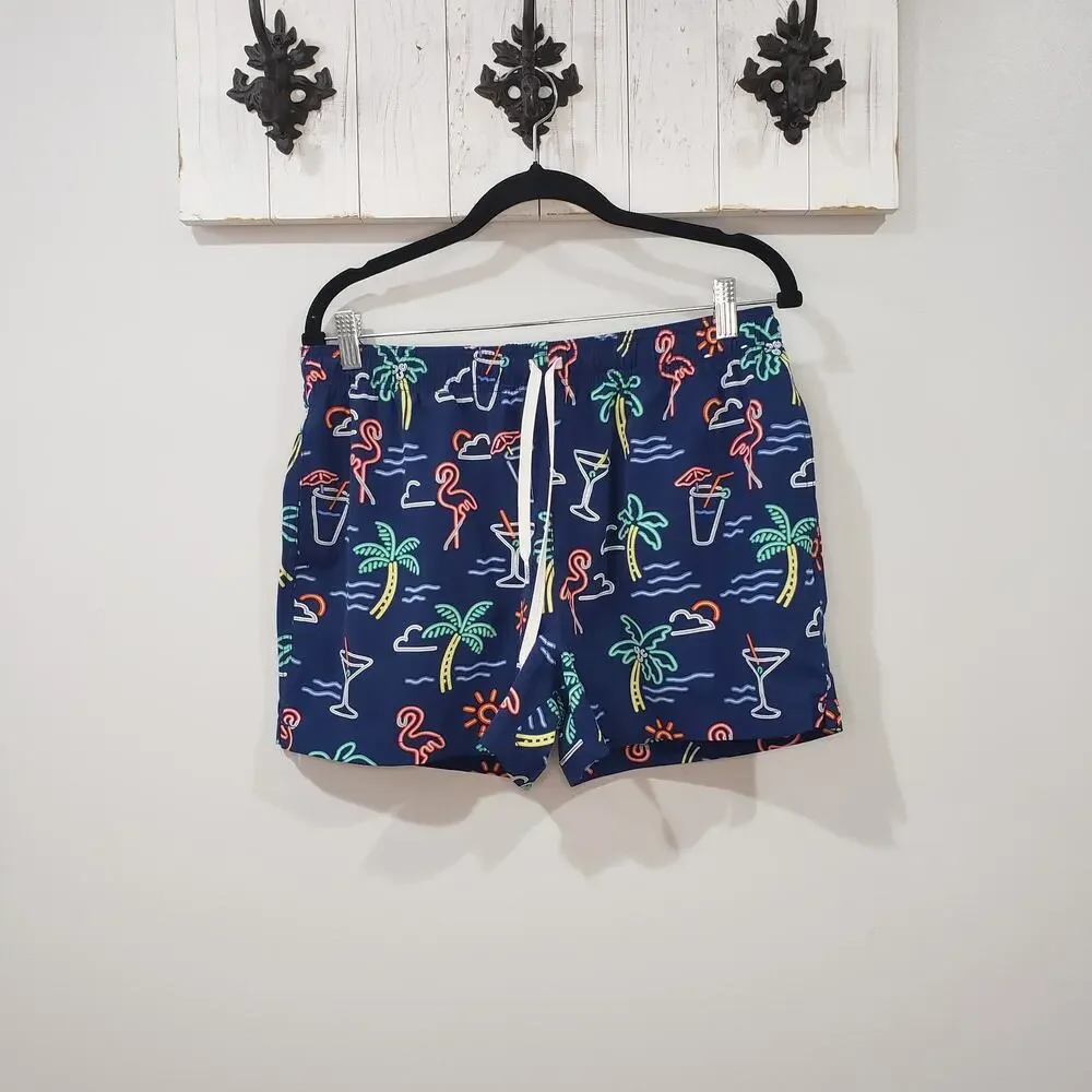 Chubbies Neon Lights Flamingo Palm Tree Swim Trunks Size L